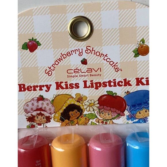 Set Of 4 CELAVI STRAWBERRY SHORTCAKE Berry Kiss LipStick Kit Flavored NEW - Picture 2 of 11